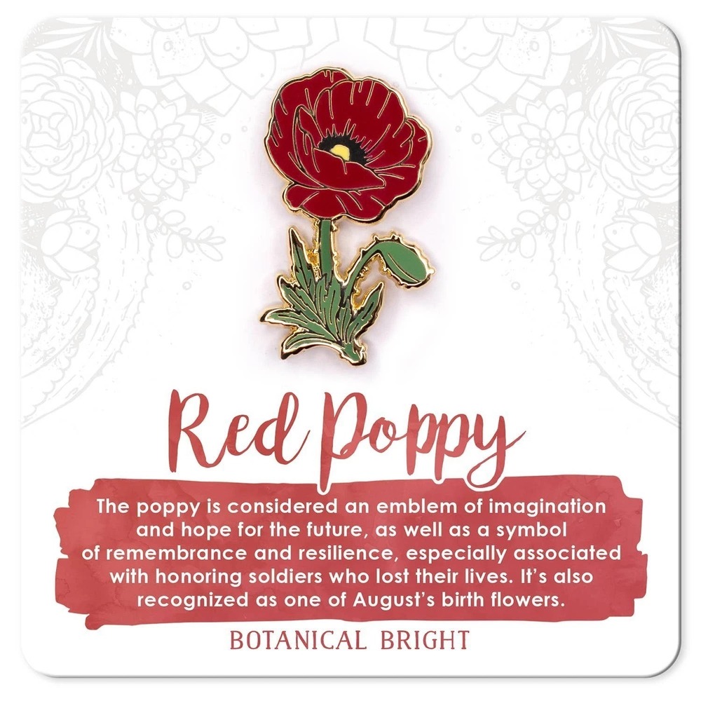 Red Poppy Enamel Pin - August Birth Flower - Gold Plated Brooch - Nature Jewelry